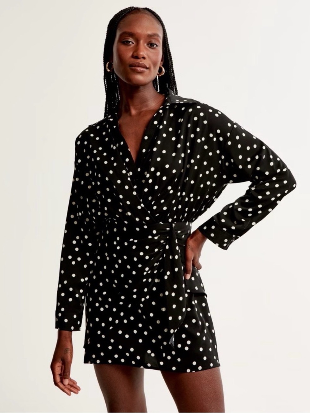 Abercrombie & Fitch Black and White Polka Dot Mini Wrap Dress